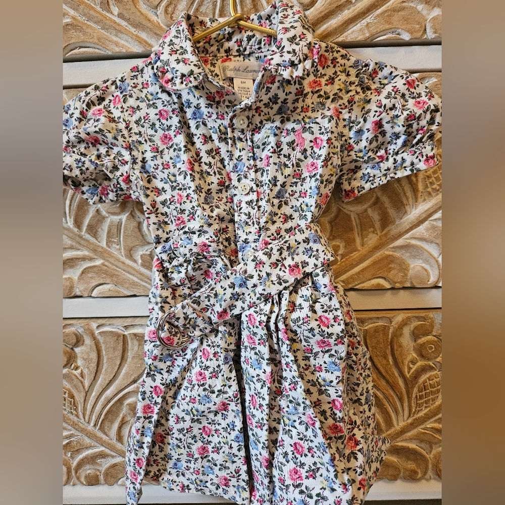 Ralph Lauren White Floral Dress With belt And bloomers 6months
